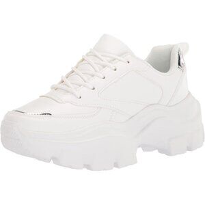 Women White/Silver Platform Fuchsia Hologram Casual Lace-Up Sneakers